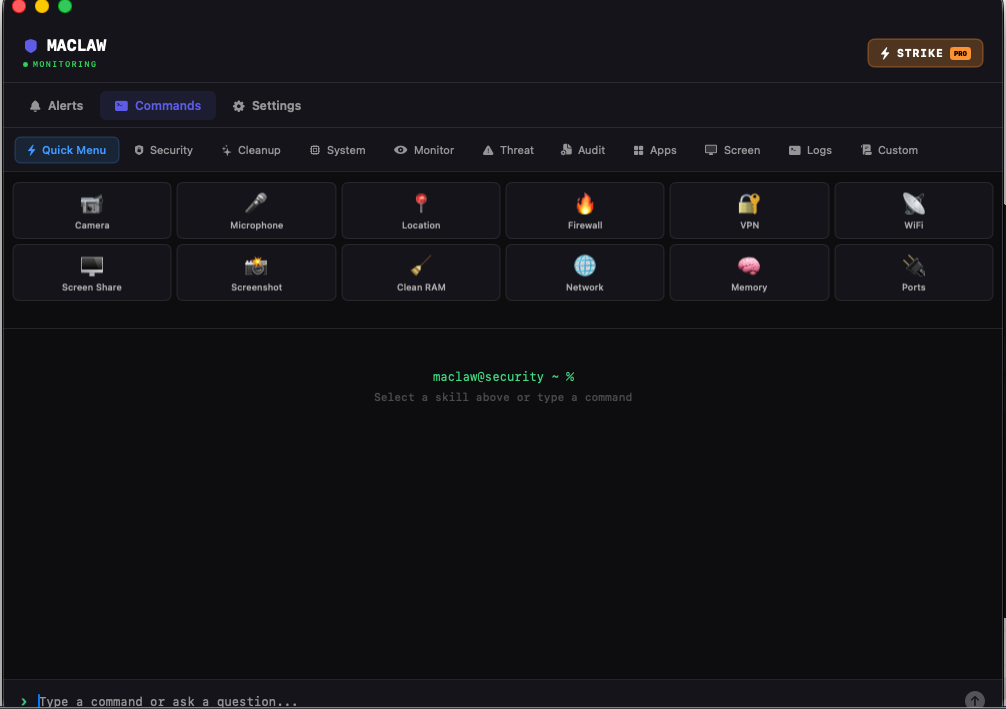 Maclaw security dashboard